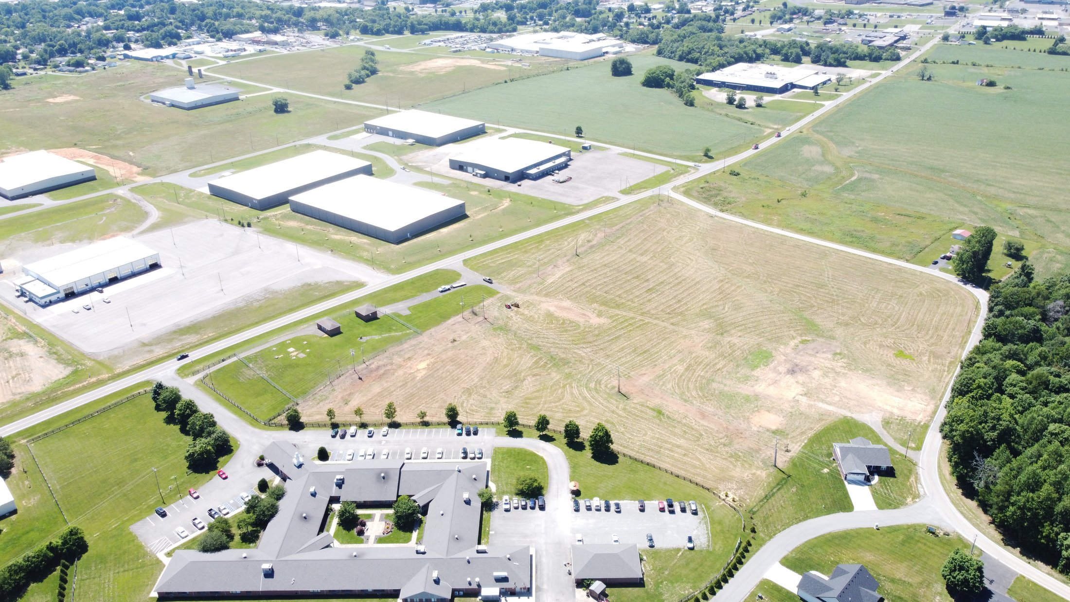 Aerial view of the adjoining commercial corridor