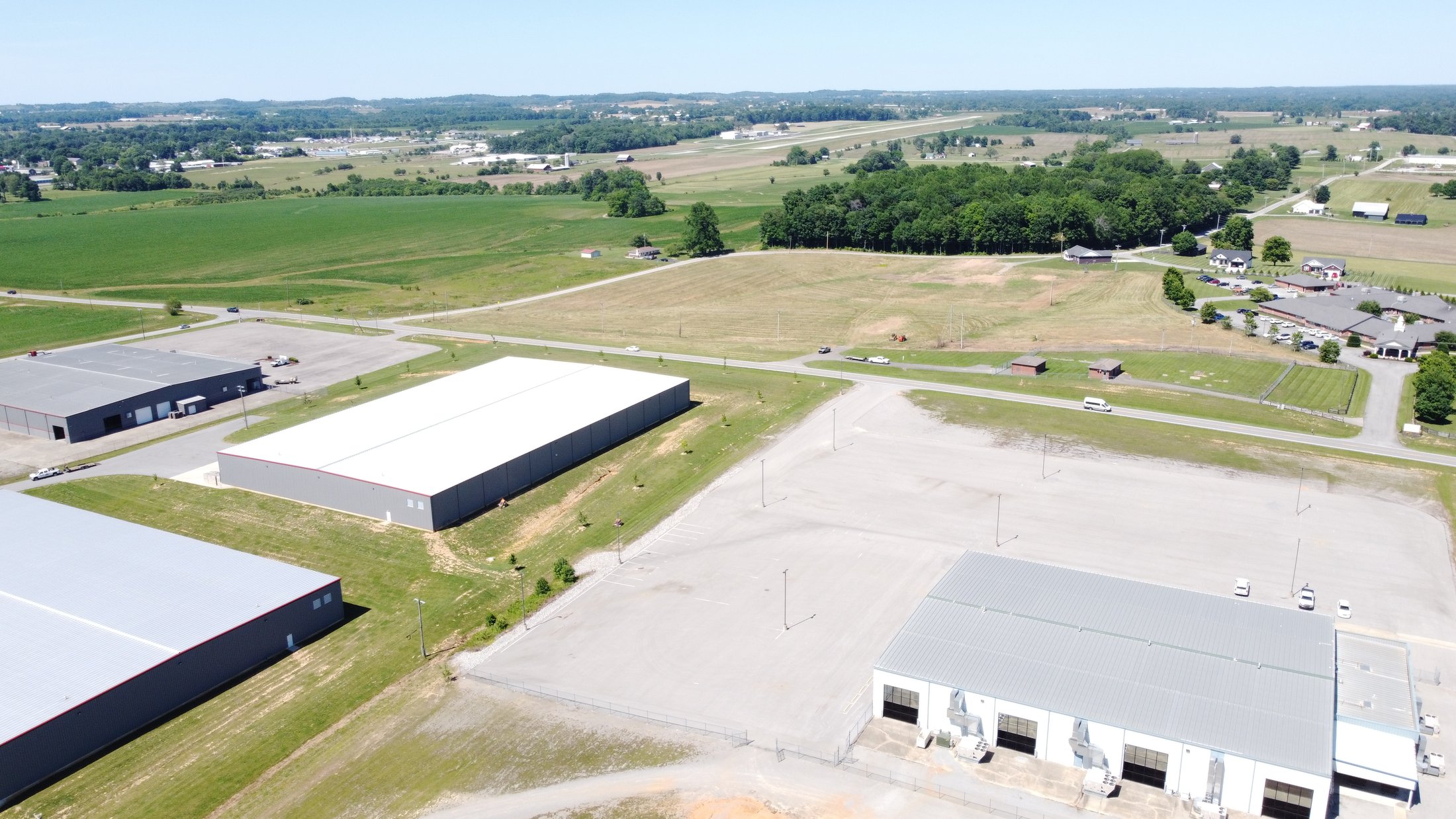 Aerial view of adjacent industrial buildings