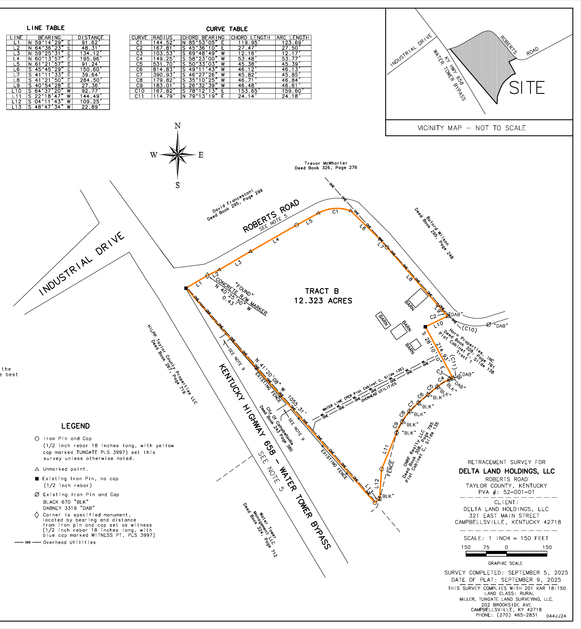2025 boundary survey plat of Tract B, 12.323 acres